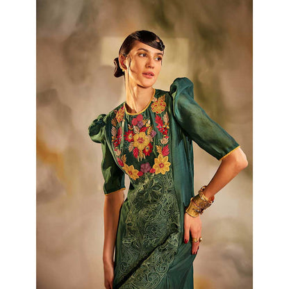 CHANDRIMA Emerald Green Cutwork Maxi Dress