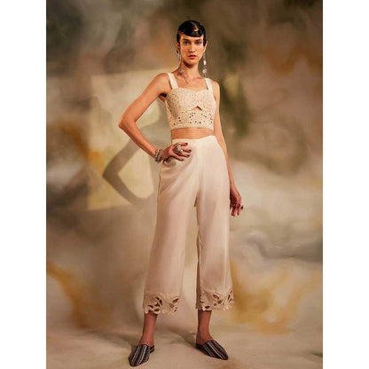 CHANDRIMA Ivory Cutwork Straight Pants