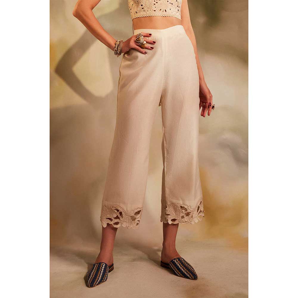 CHANDRIMA Ivory Cutwork Straight Pants