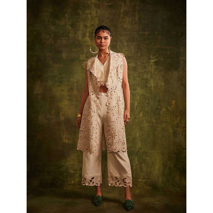 CHANDRIMA Ivory Collared Cutwork Jacket