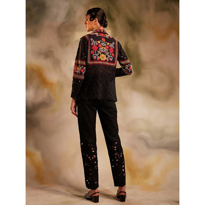 CHANDRIMA Black Cutwork And Beadwork Paneled Jacket
