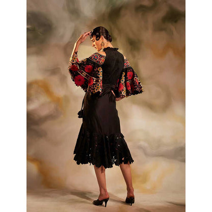 CHANDRIMA Black Cold Shoulder Bell Sleeves Top