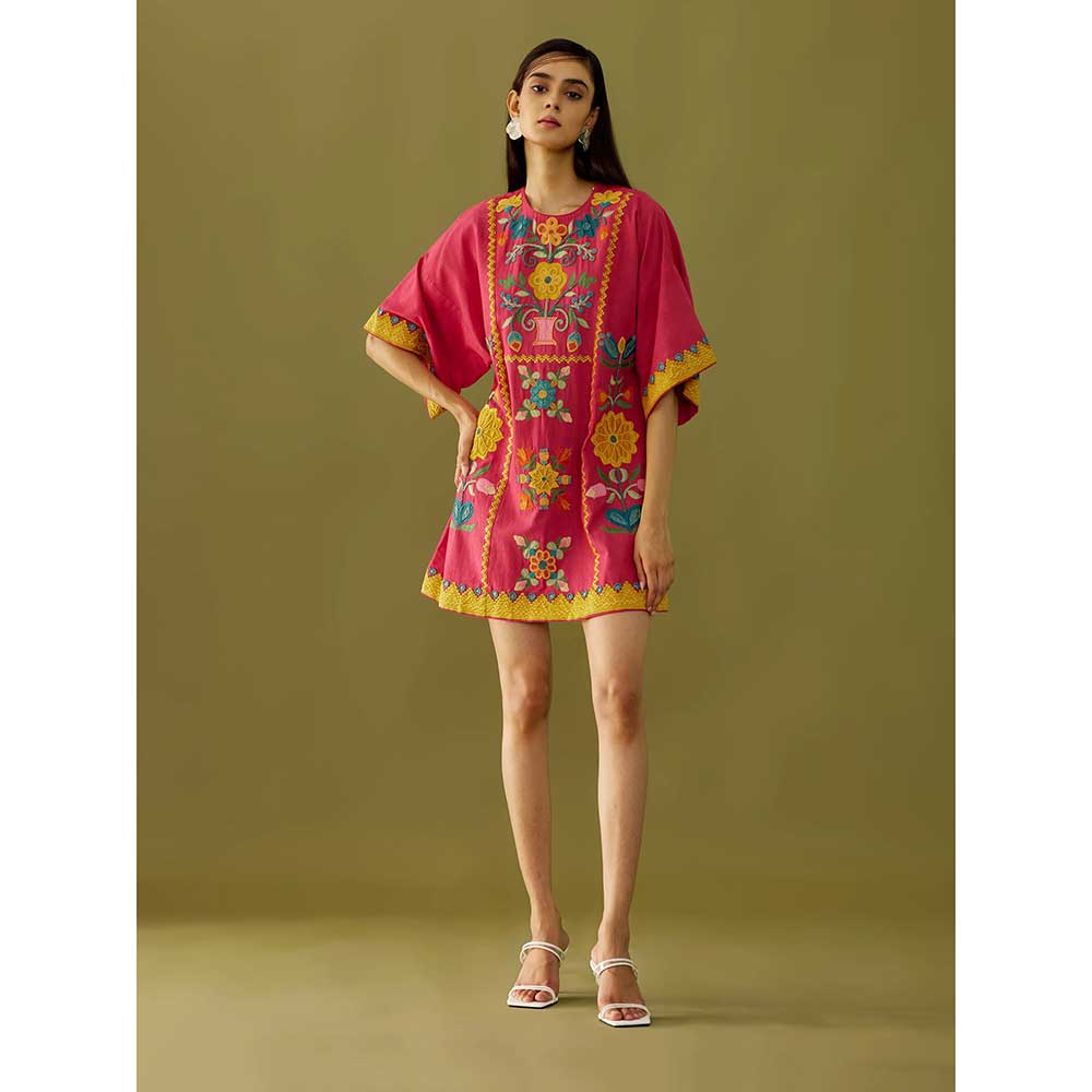 CHANDRIMA Fuchsia Applique Short Dress