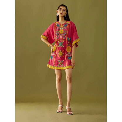 CHANDRIMA Fuchsia Applique Short Dress