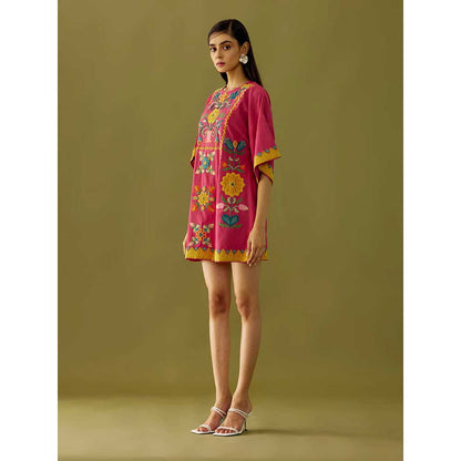 CHANDRIMA Fuchsia Applique Short Dress