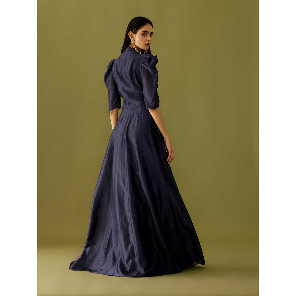 CHANDRIMA Indigo Floral Applique Maxi Dress