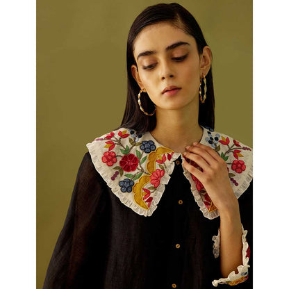 CHANDRIMA Black Contrast Collar Dress