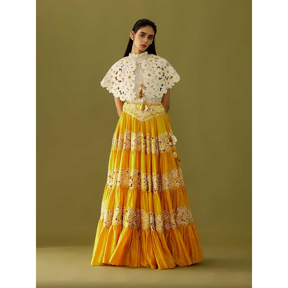 CHANDRIMA Ivory Daisy Cutwork Cape