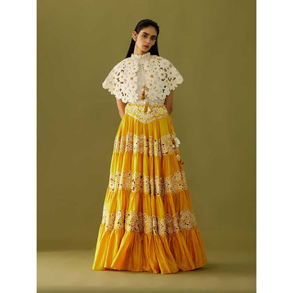 CHANDRIMA Ivory Daisy Cutwork Cape