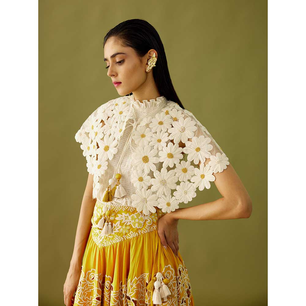 CHANDRIMA Ivory Daisy Cutwork Cape