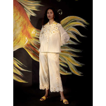 CHANDRIMA Ivory Chanderi Daisy Shirt