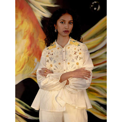 CHANDRIMA Ivory Chanderi Daisy Shirt