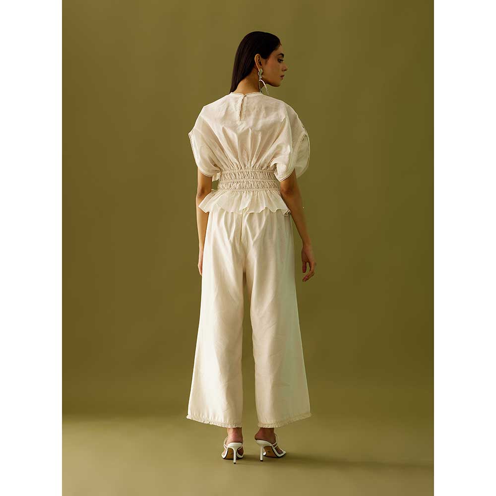 CHANDRIMA Ivory Applique Ruched Waist Top