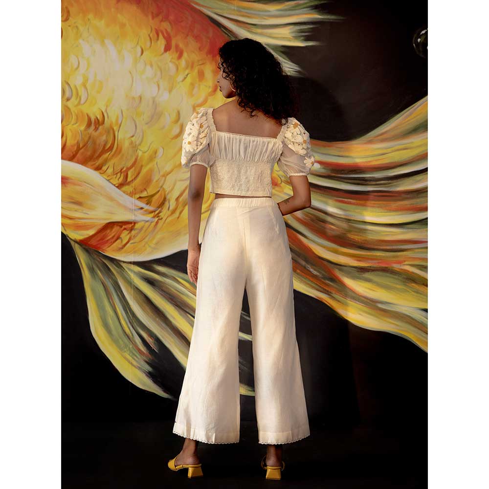 CHANDRIMA Ivory Daisy Ruched Top