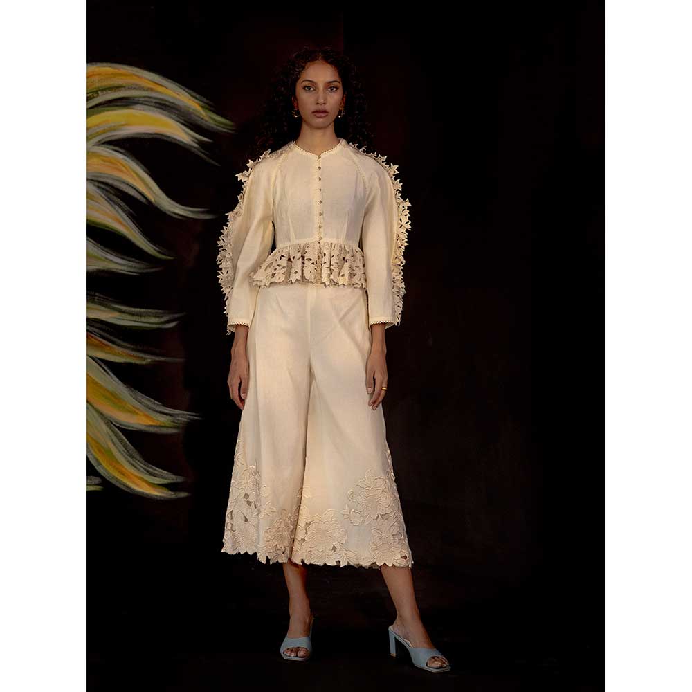 CHANDRIMA Ivory Cutwork Ruffle Top