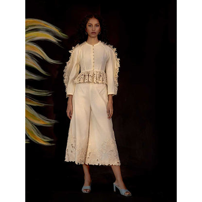 CHANDRIMA Ivory Cutwork Ruffle Top