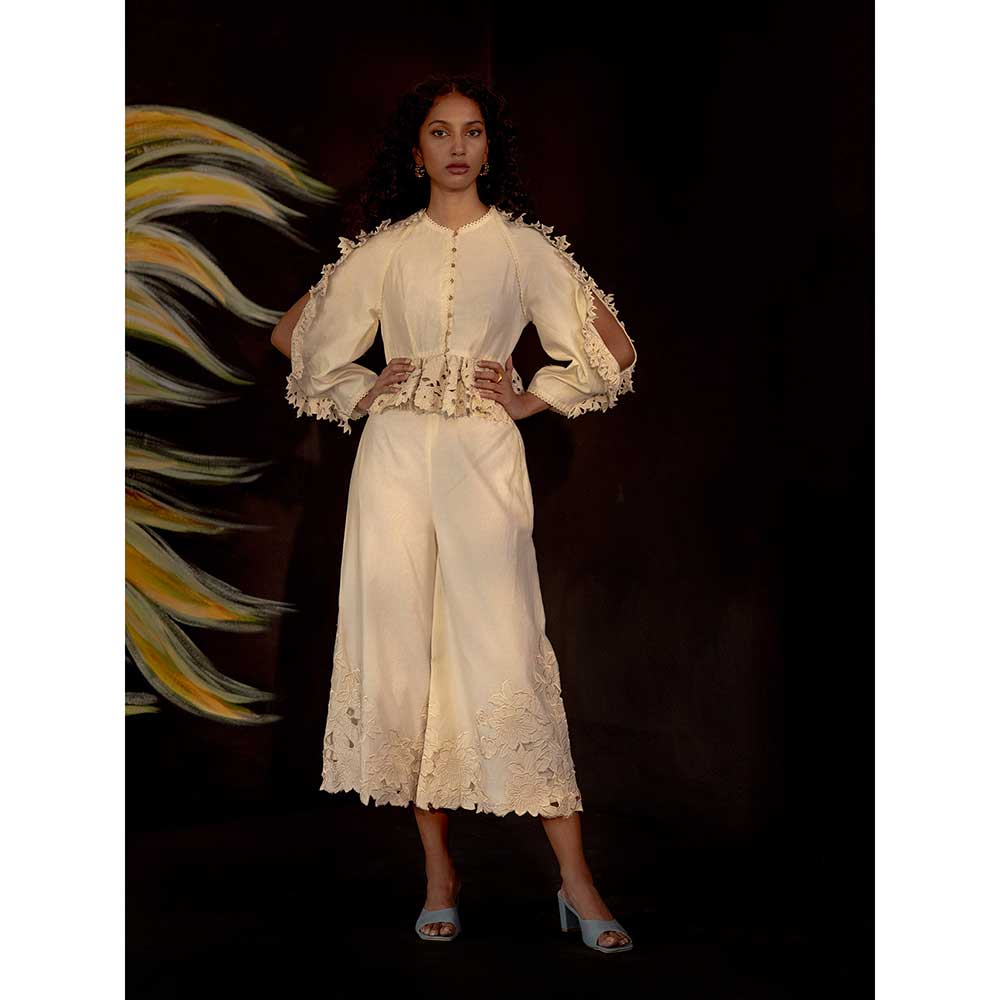 CHANDRIMA Ivory Cutwork Ruffle Top