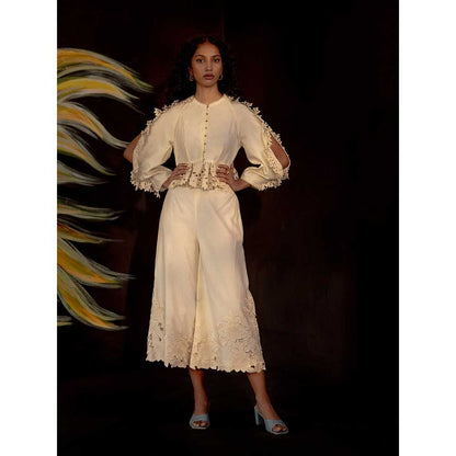 CHANDRIMA Ivory Cutwork Ruffle Top