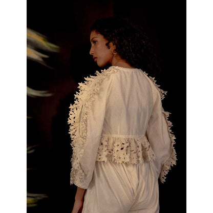 CHANDRIMA Ivory Cutwork Ruffle Top