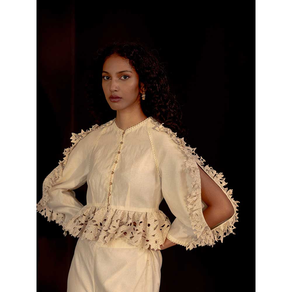 CHANDRIMA Ivory Cutwork Ruffle Top