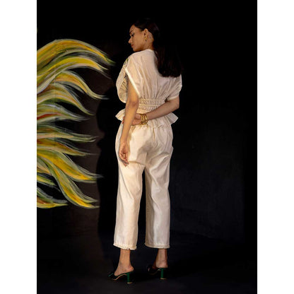 CHANDRIMA Ivory Chanderi Applique Pants