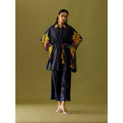 CHANDRIMA Indigo Cutwork Straight Pants