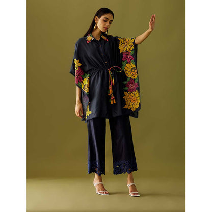 CHANDRIMA Indigo Cutwork Straight Pants