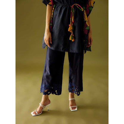 CHANDRIMA Indigo Cutwork Straight Pants