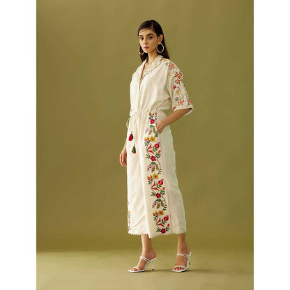 CHANDRIMA Ivory Applique And Beadwork Jumpsuit