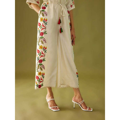 CHANDRIMA Ivory Applique And Beadwork Jumpsuit