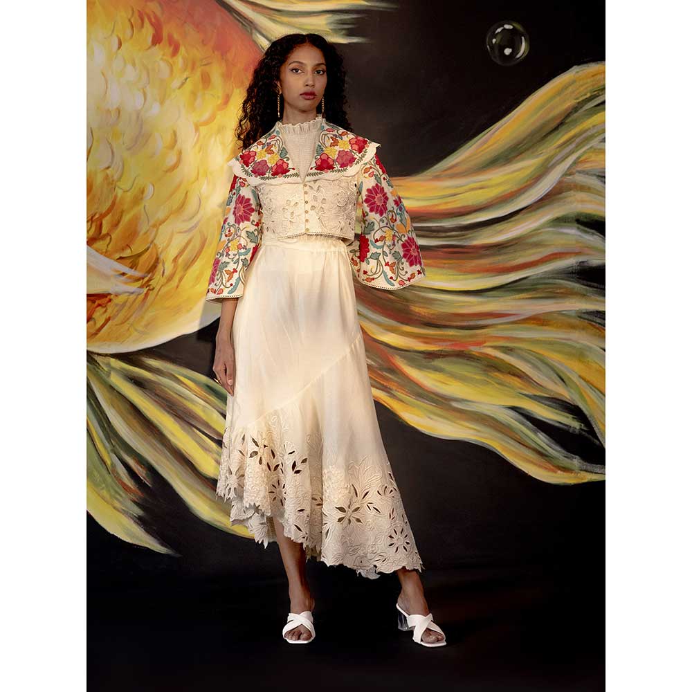 CHANDRIMA Ivory Cutwork Skirt