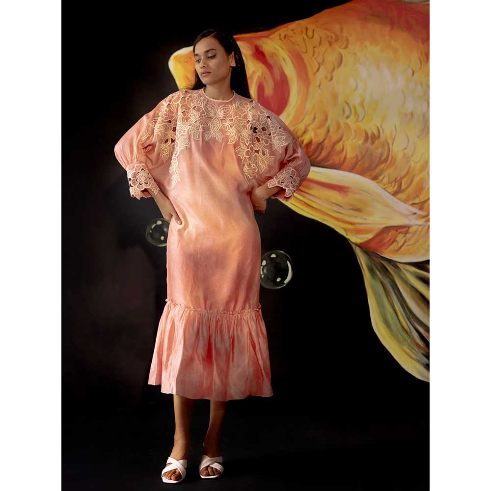 CHANDRIMA Old Rose Tie-Dye Kimono Midi Dress