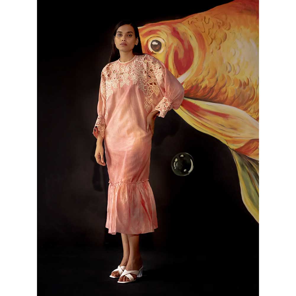 CHANDRIMA Old Rose Tie-Dye Kimono Midi Dress