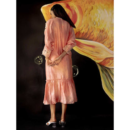 CHANDRIMA Old Rose Tie-Dye Kimono Midi Dress