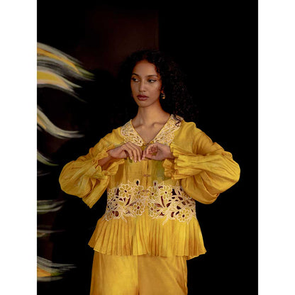 CHANDRIMA Yellow Tie-Dye Pleated Shirt