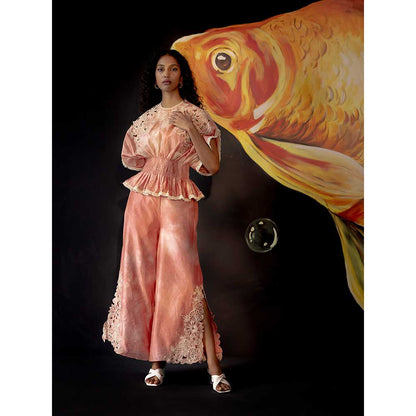 CHANDRIMA Old Rose Tie-Dye Cutwork Top