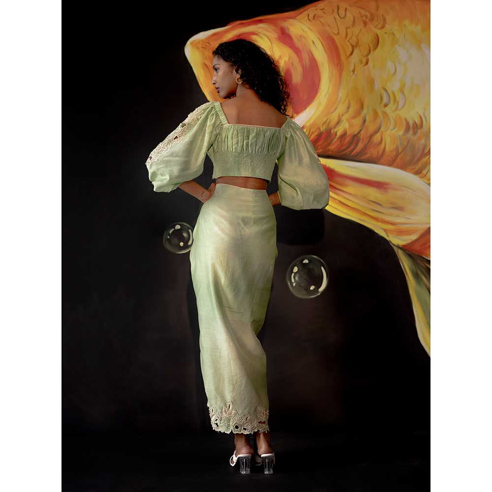 CHANDRIMA Sage Green Tie-Dye Ruched Top