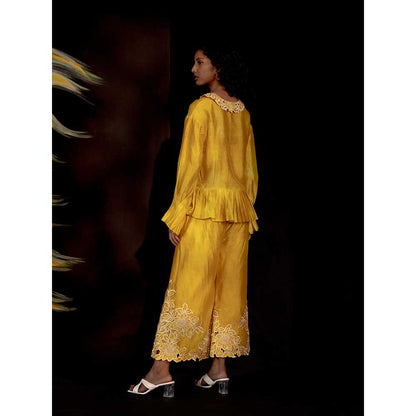CHANDRIMA Yellow Tie-Dye Cutwork Pants