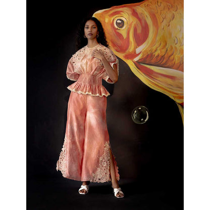 CHANDRIMA Old Rose Tie-Dye Cutwork Pants