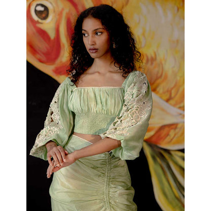 CHANDRIMA Sage Green Tie-Dye Drawstring Skirt