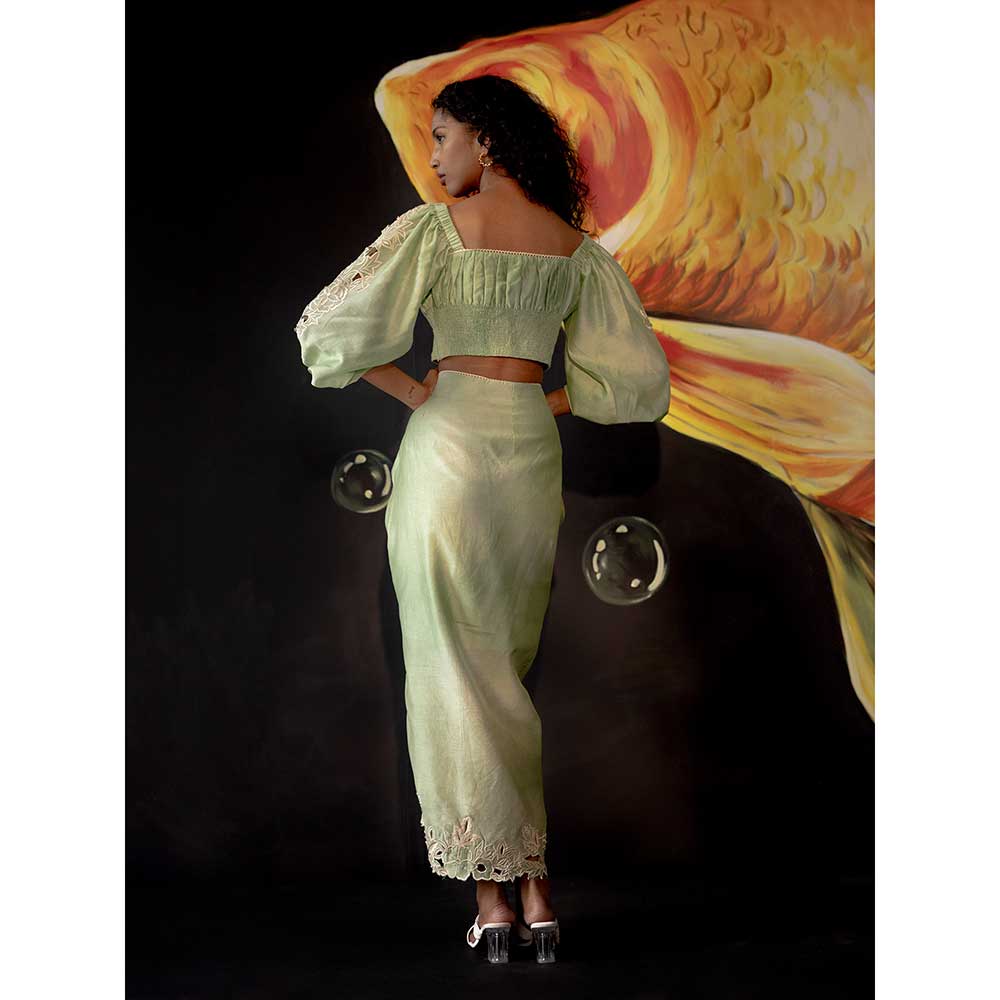 CHANDRIMA Sage Green Tie-Dye Drawstring Skirt