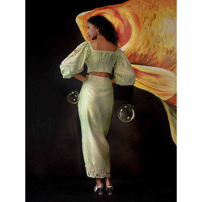 CHANDRIMA Sage Green Tie-Dye Drawstring Skirt