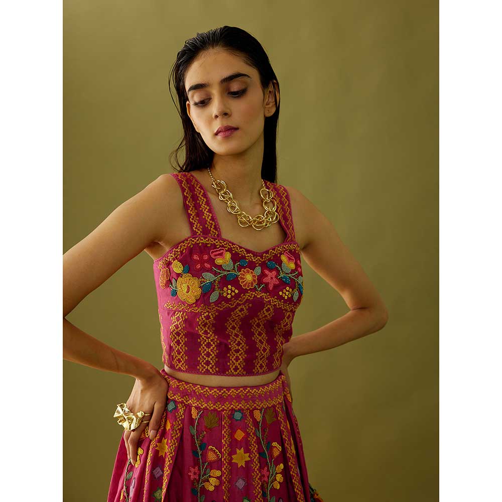 CHANDRIMA Magenta Embroidered Crop Top