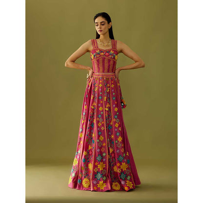 CHANDRIMA Magenta Embroidered Crop Top