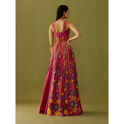 CHANDRIMA Magenta Embroidered Crop Top