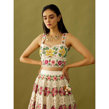 CHANDRIMA Ivory Floral Applique Crop Top