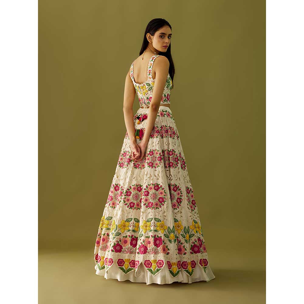 CHANDRIMA Ivory Floral Applique Crop Top