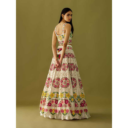 CHANDRIMA Ivory Floral Applique Crop Top