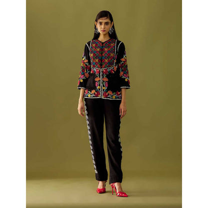 CHANDRIMA Black Yoke Detail Embroidered Jacket