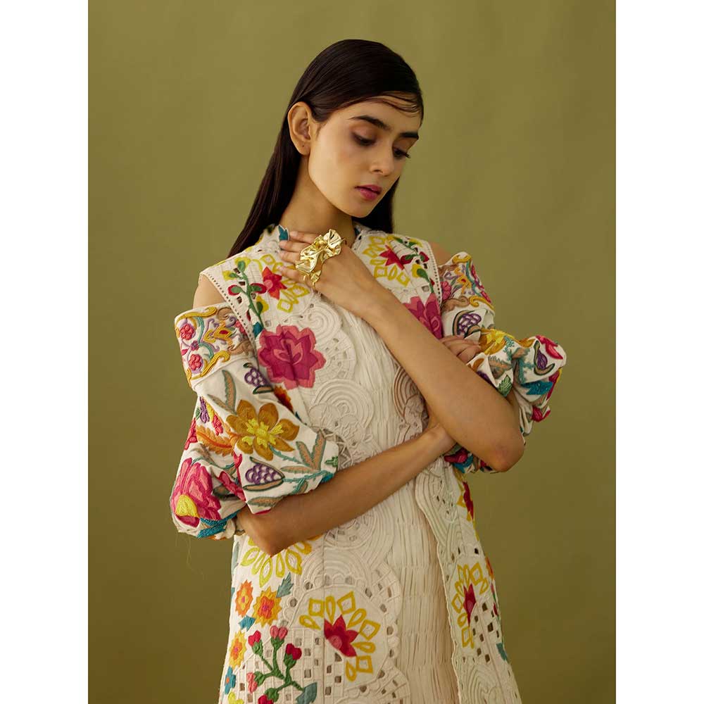 CHANDRIMA Ivory Applique and Cutwork Jacket